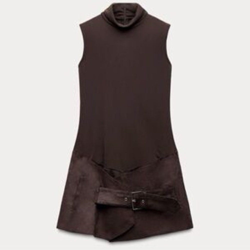 Zara Brown Sleeveless Mini Dress with Belt - Picture 2 of 5